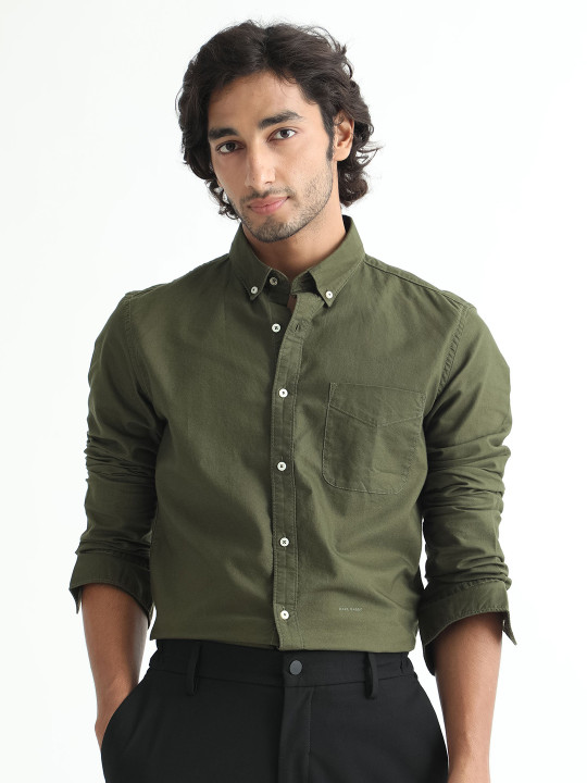 RARE RABBIT Men Olive Regular Fit Plain Formal Shirt