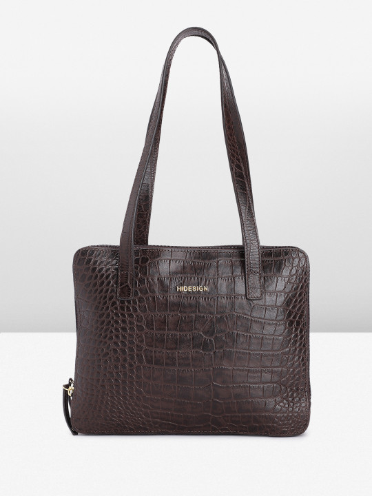 Hidesign Crocodile Textured Leather Structured Shoulder Bag