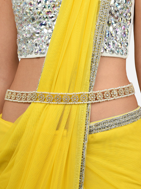 Zaveri Pearls Gold-Plated Kundan-Studded & Pearl Beaded Kamarbandh