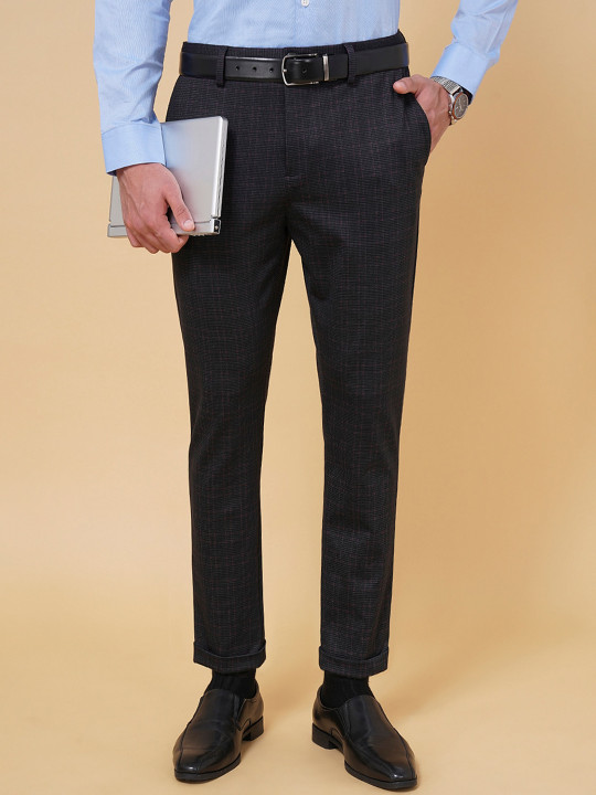 BYFORD by Pantaloons Men Low-Rise Checked Formal Trousers