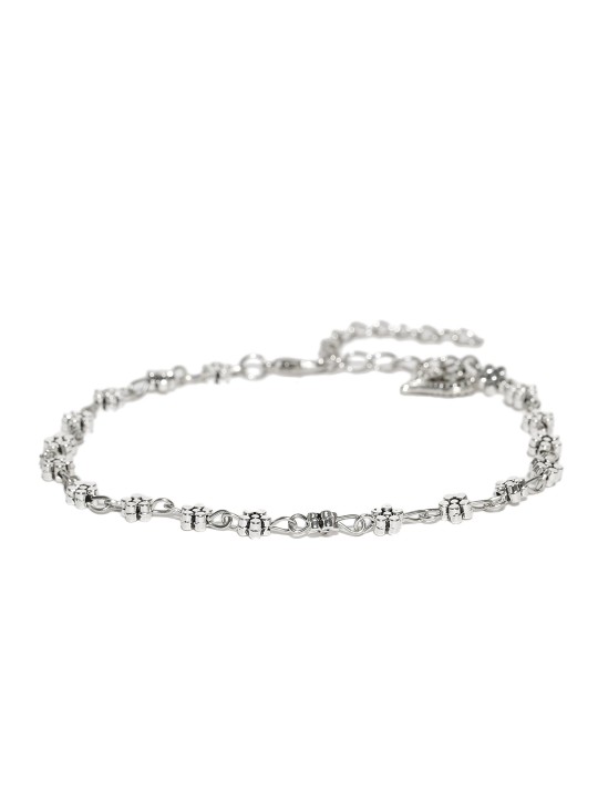 Oxidised Silver-Toned Floral Anklet