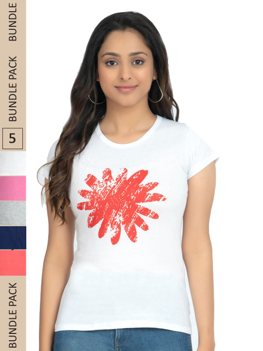 IndiWeaves Pack of 5 Printed Pure Cotton T-shirts