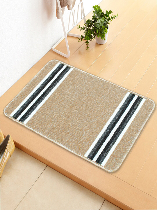 Bedspun Beige & Black Striped Anti-Skid Doormat