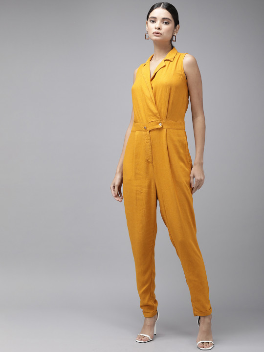 Van Heusen Woman Solid Lapel Collar Basic Jumpsuit