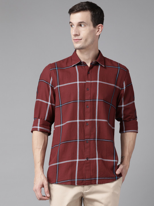 Blackberrys Cotton Slim Fit Windowpane Checks Opaque Casual Shirt