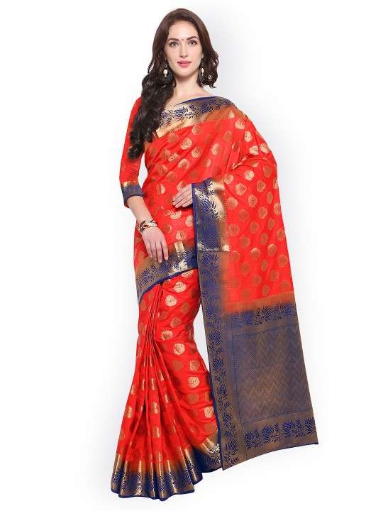 Red & Blue Art Silk Woven Design Kanjeevaram Saree