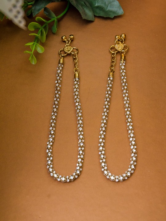 Gold-Toned Stone-Studded Anklets