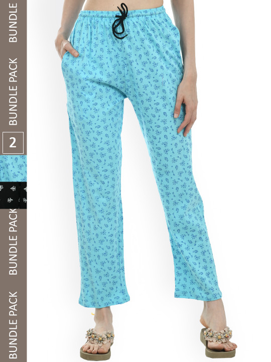 IndiWeaves Women Pack of 2 Printed Pure Cotton Lounge Pants