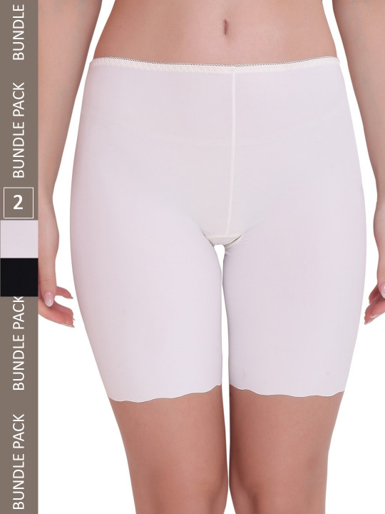 PLUMBURY Women Pack Of 2 Slim Fit Rapid-Dry Biker Sports Shorts