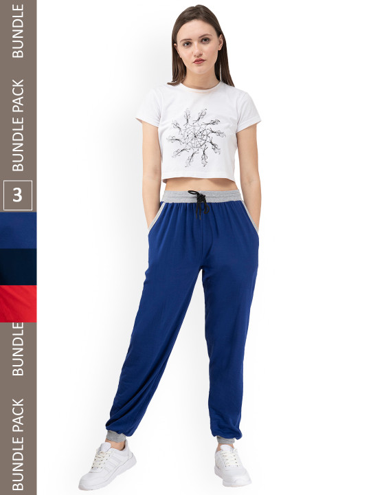 IndiWeaves Women Pack Of 3 Pure Cotton Joggers