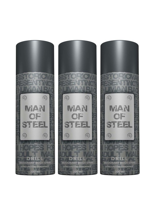 Denver Set of 3 Man Of Steel Drill Long-Lasting Deodorant Body Spray – 200ml each