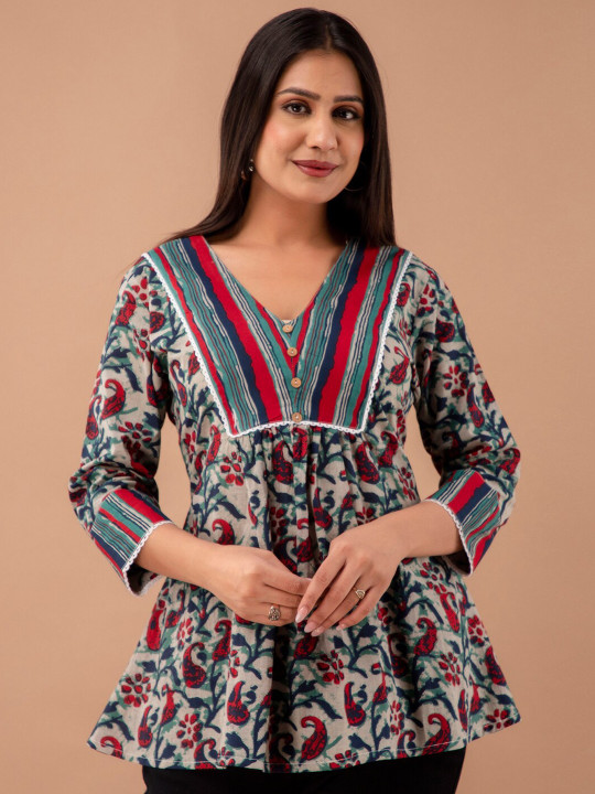 FERANOID Floral Print Empire A-Line Kurti
