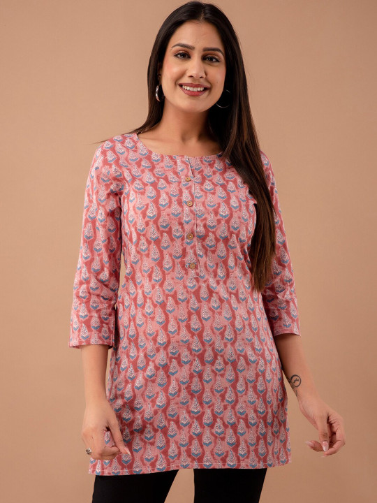 FERANOID Ethnic Motifs Printed Pure Cotton Kurti