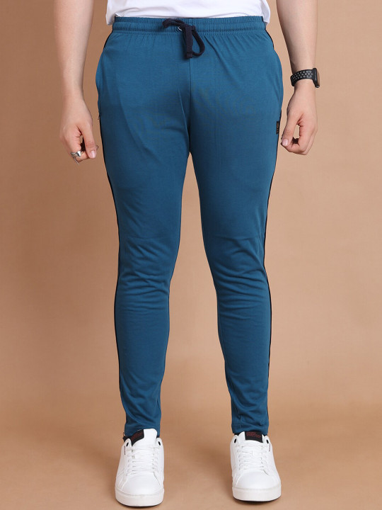 berry blues Men Side Striped Details Combed Pure Cotton Track Pants