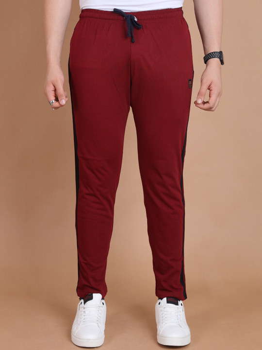 berry blues Men Side Striped Details Combed Pure Cotton Track Pants