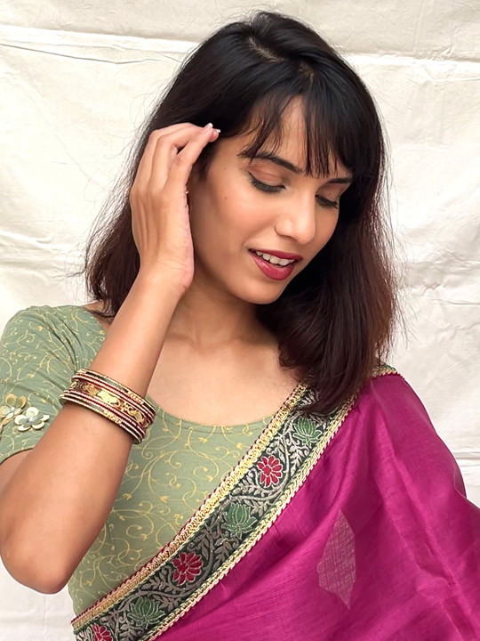 Bindigasm's Advi Printed Applique Stretchable Saree Blouse