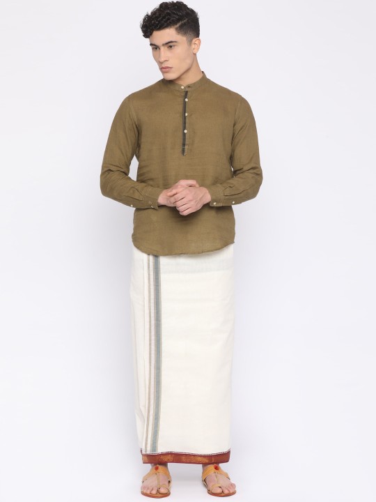 Cream Solid Readymade Dhoti