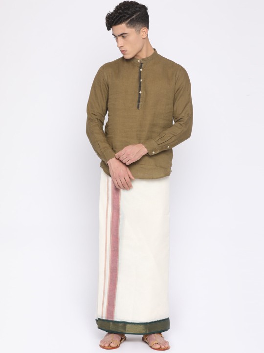 Cream Solid Readymade Dhoti