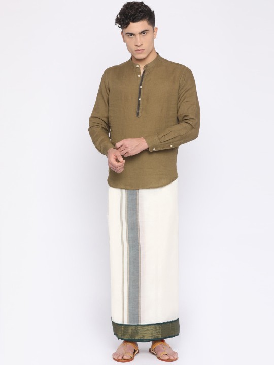 Cream Solid Readymade Dhoti