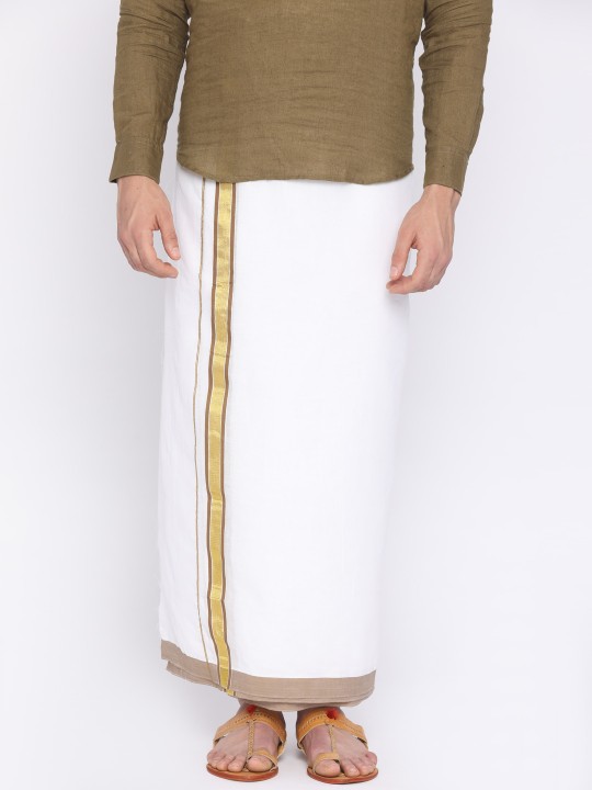 Cream-Coloured Solid Readymade Dhoti