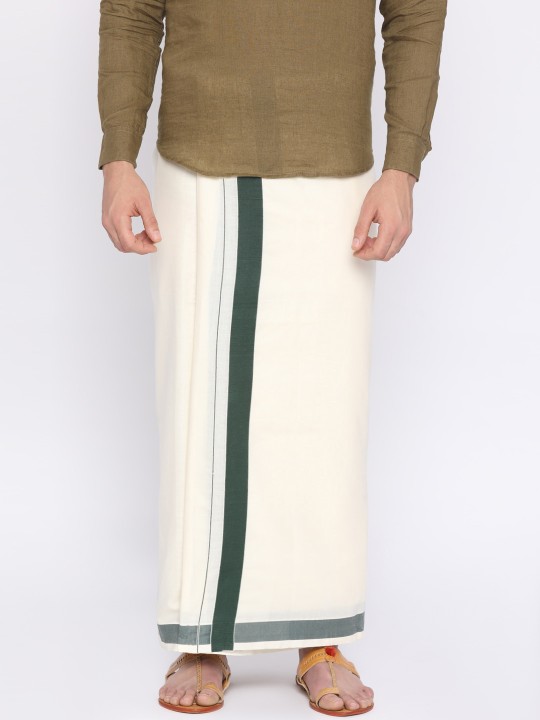 Cream-Coloured Solid Readymade Dhoti