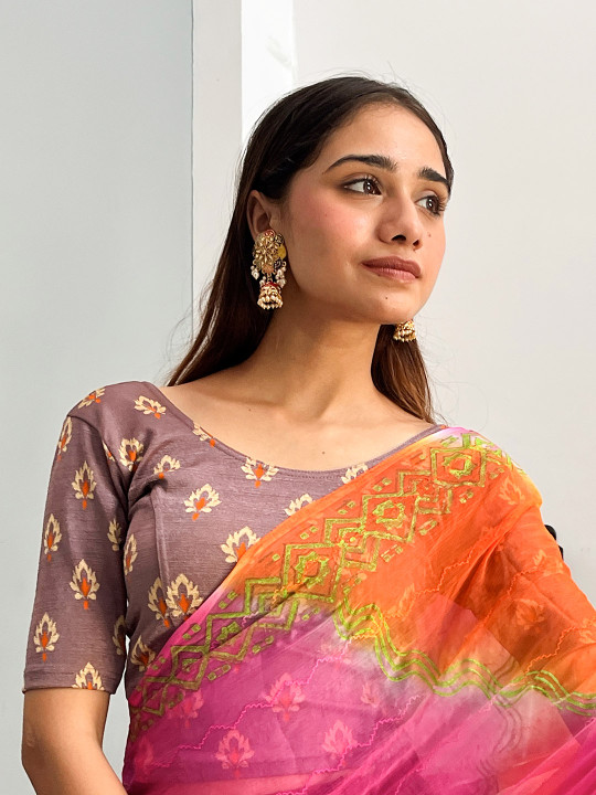 Bindigasm's Advi Ethnic Motifs Printed Ready-to-Wear Saree Blouse
