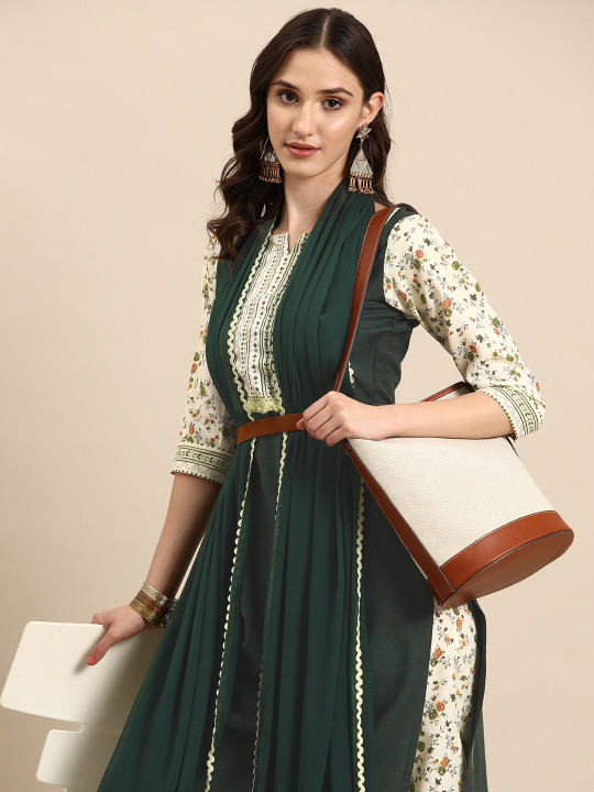 Sangria Floral Printed Kurta with Palazzos & With Dupatta