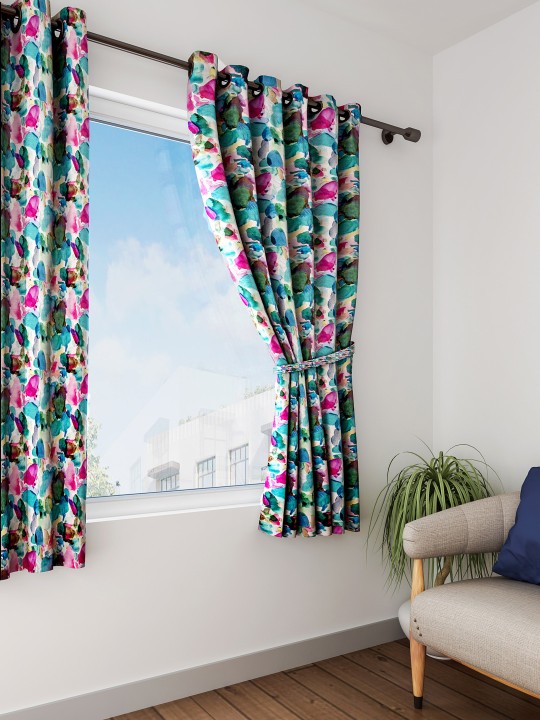Off-White & Pink Set of Single Window Curtains