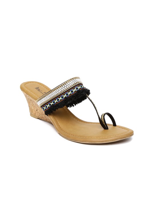 Women Black Solid Sandals 36