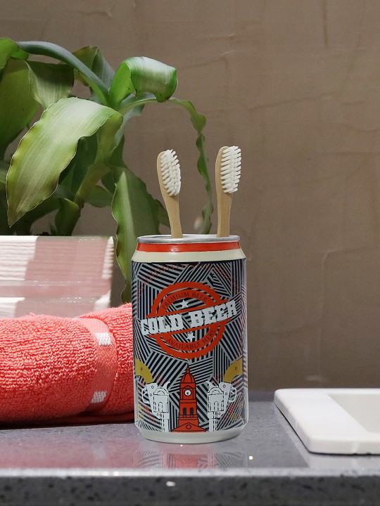 Silver & Black Textured Toothbrush Holder