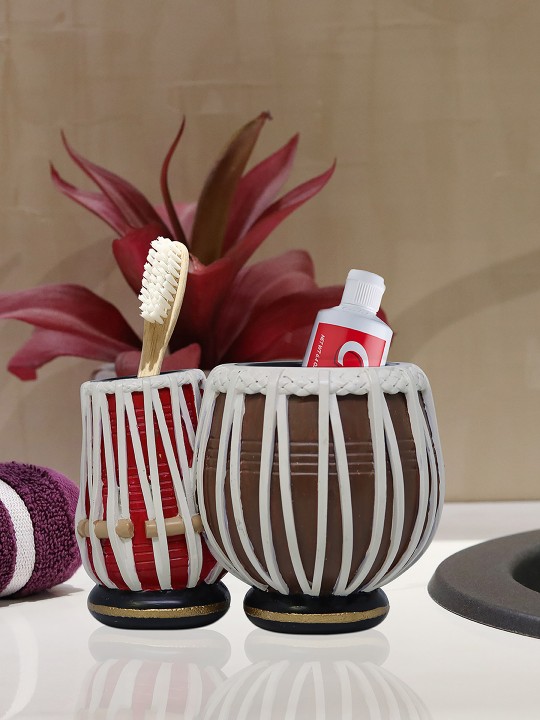 Brown & Red Textured Toothbrush Holder