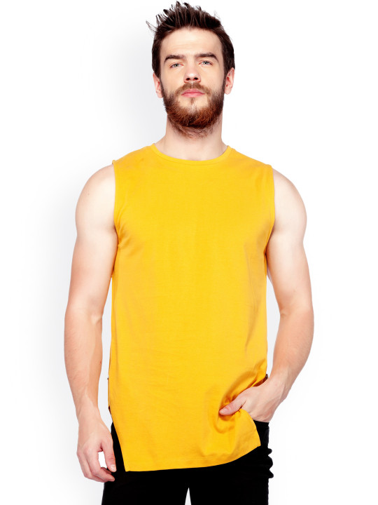 Men Mustard Solid Round Neck Slim Fit T-shirt XL