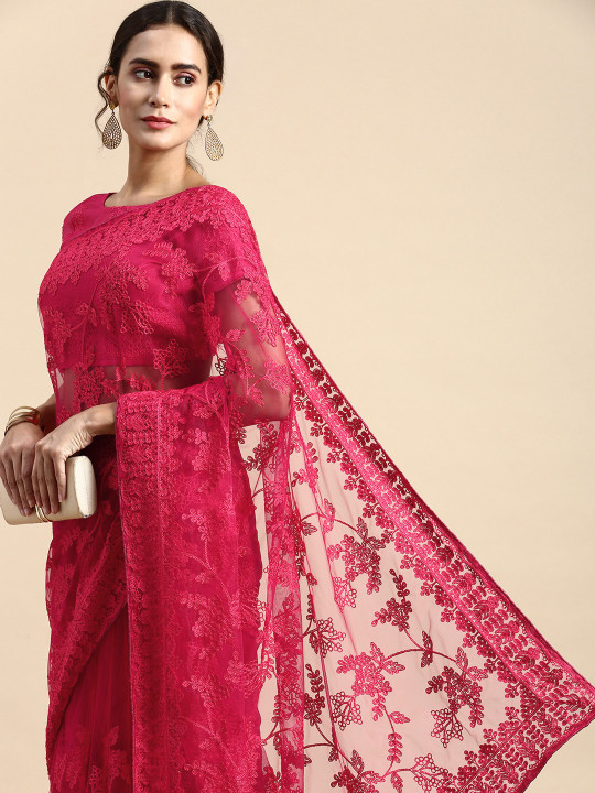 VAIRAGEE Floral Embroidered Net Saree