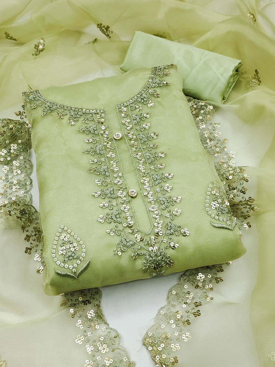 KALINI Embroidered Organza Unstitched Dress Material