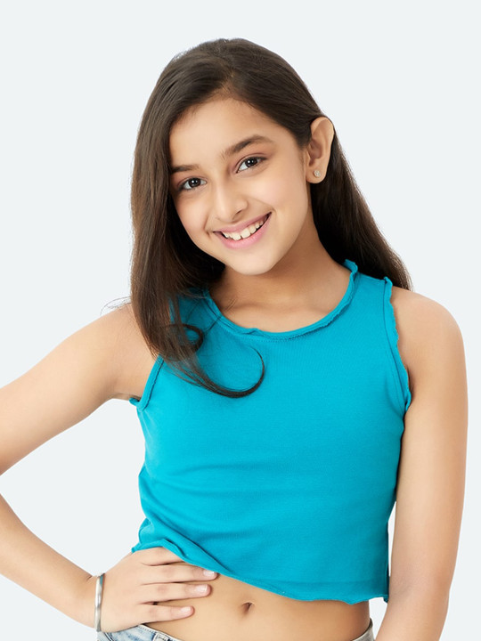 Olele Girls Round Neck Sleeveless Cotton Crop Top