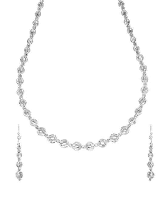 Silver Toned Stone Studded Jwellery Set