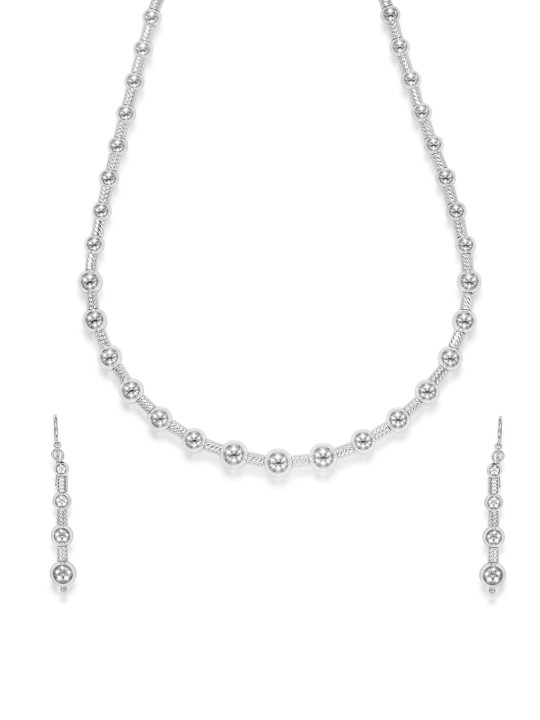 Silver Toned Stone-Studded Jwellery Set