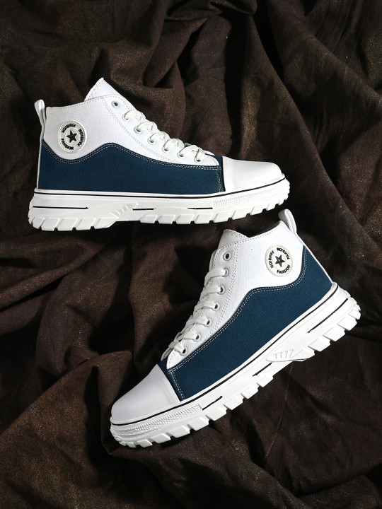 Kook N Keech White Colourblocked Mid-Top Sneakers