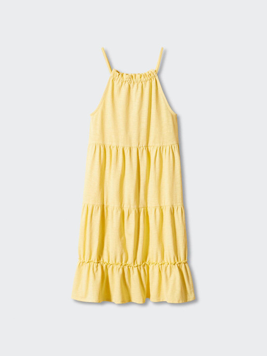Mango Kids Girls Cotton Halter Neck Tiered Ruffled Fit & Flare Dress