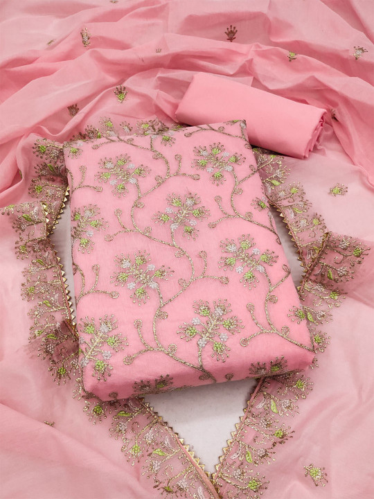 KALINI Floral Embroidered Art Silk Unstitched Dress Material