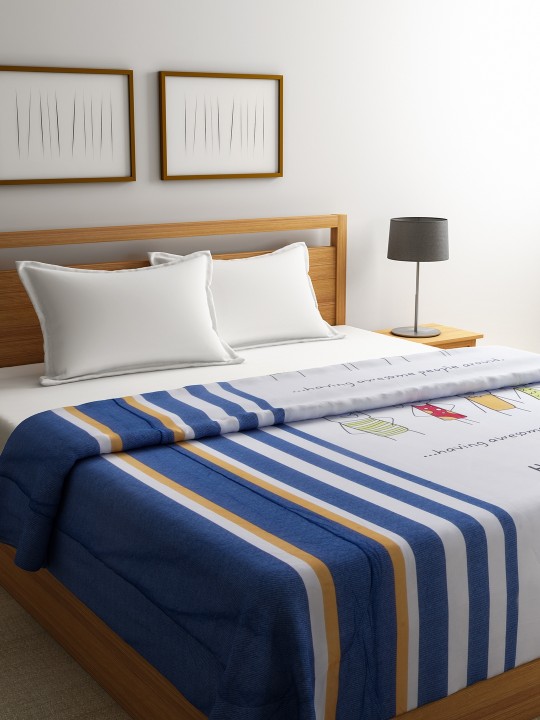White & Blue Cartoon Characters AC Room 120 GSM Double Bed Comforter