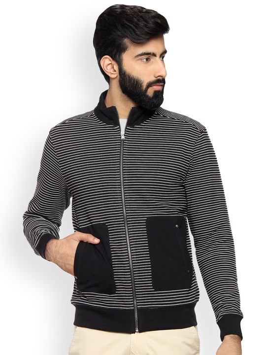 Men Black Striped Tailored Jacket S
