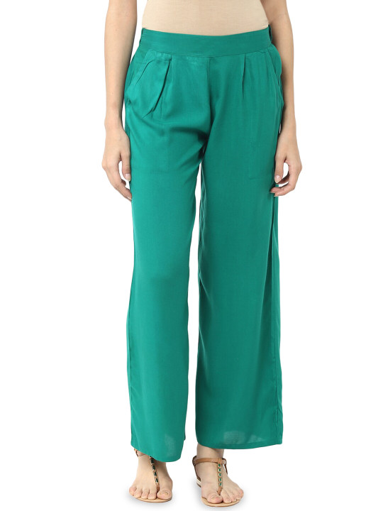 Jaipur Kurti Women Green Mid-Rise Palazzos