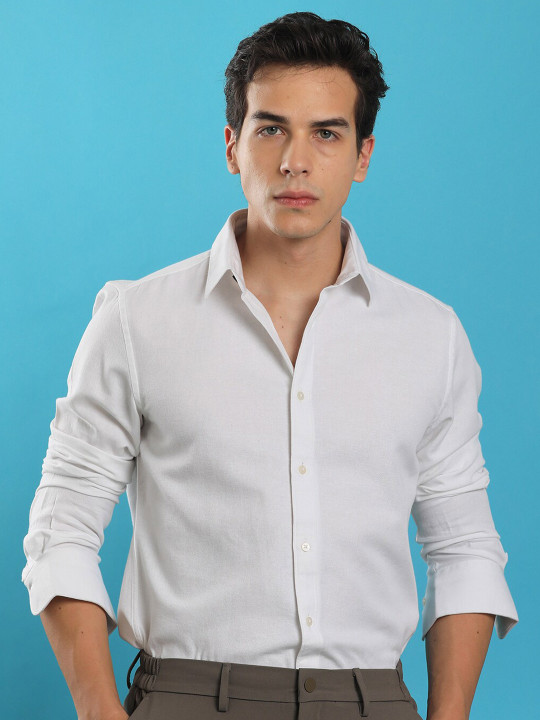 RARE RABBIT Men Otago Spread Collar Slim Fit Cotton Shirt