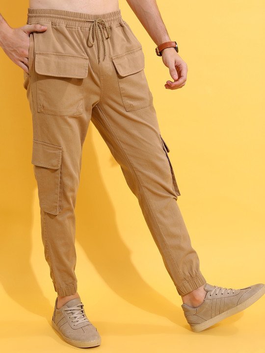 HIGHLANDER Men High Rise Slim Crop Leg Stretch Cargo Jogger Trousers