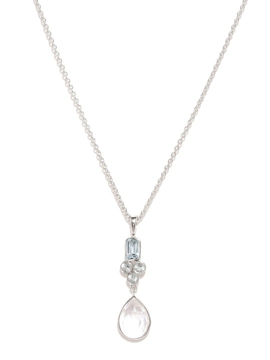 White & Blue Sterling Silver Tear Drop Pendant With Chain