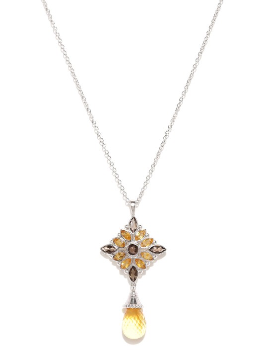 Orange and Brown Sterling Silver Tear Drop Pendant With Chain
