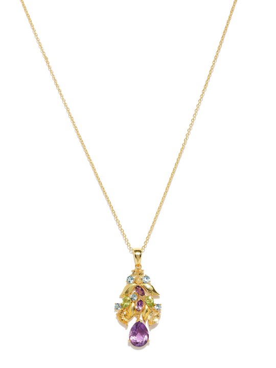 Gold-Toned Blue Topaz Citrine & Peridot Sterling Silver Pendant with Chain