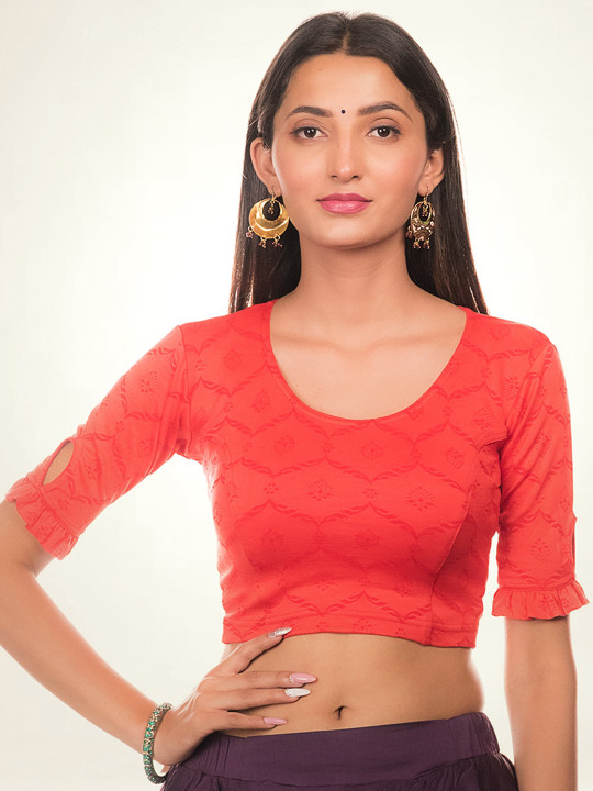 Bindigasm's Advi Printed Stretchable Keyhole Detail Saree Blouse