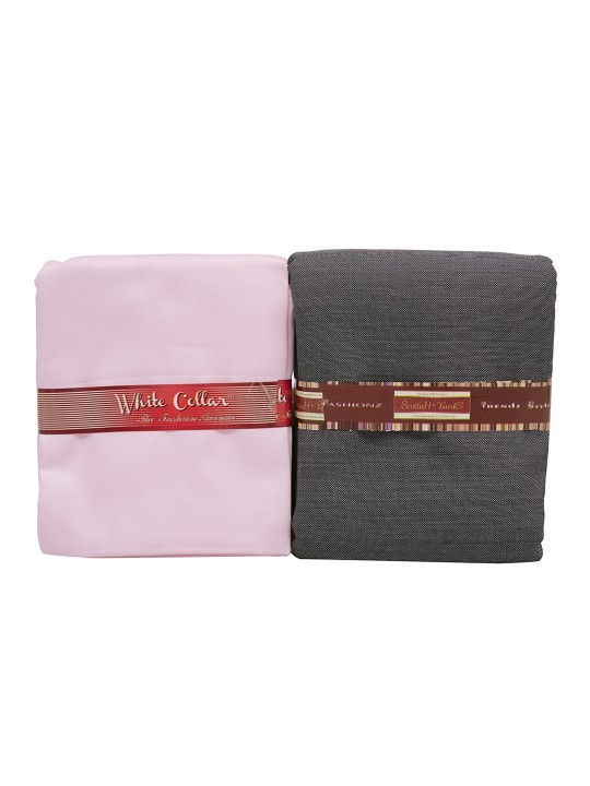 Men Pink & Grey Shirt & Trousers Clothing Fabric